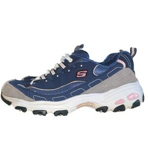 Skechers D Lites Women Navy Blue Pink‎ Suede Leather Sneakers Shoes Size 8